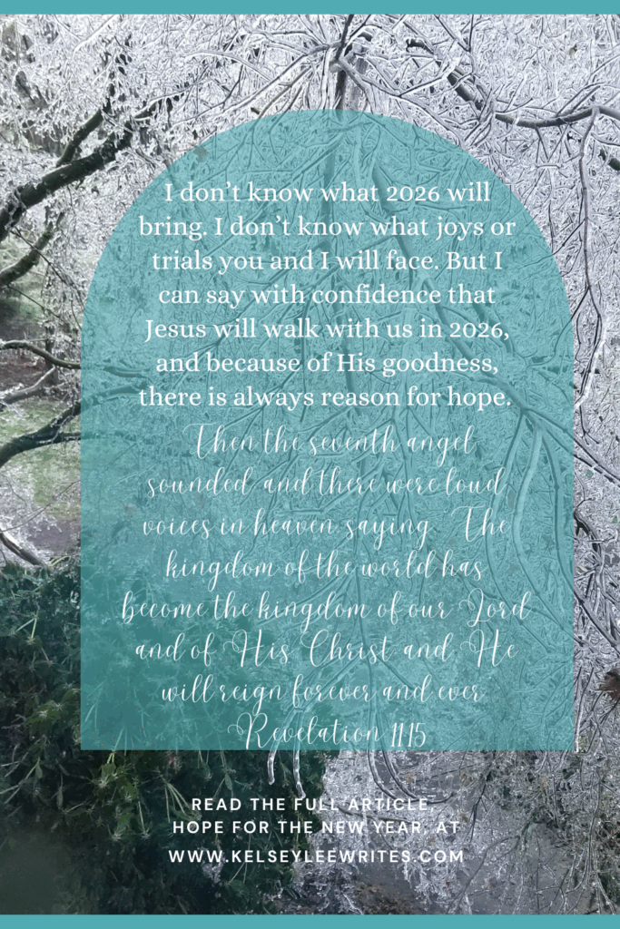 I don't know what 2026 will bring. I don't know what joys or trials you and I will face. But I can say with confidence that Jesus will walk with us in 2026, and because of His goodness, there is always reason for hope. 